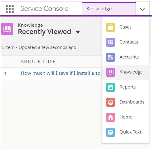 The Knowledge pane with a recent article title displayed.