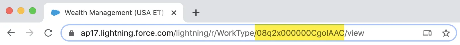 : The Wealth Management URL with its ID code highlighted.