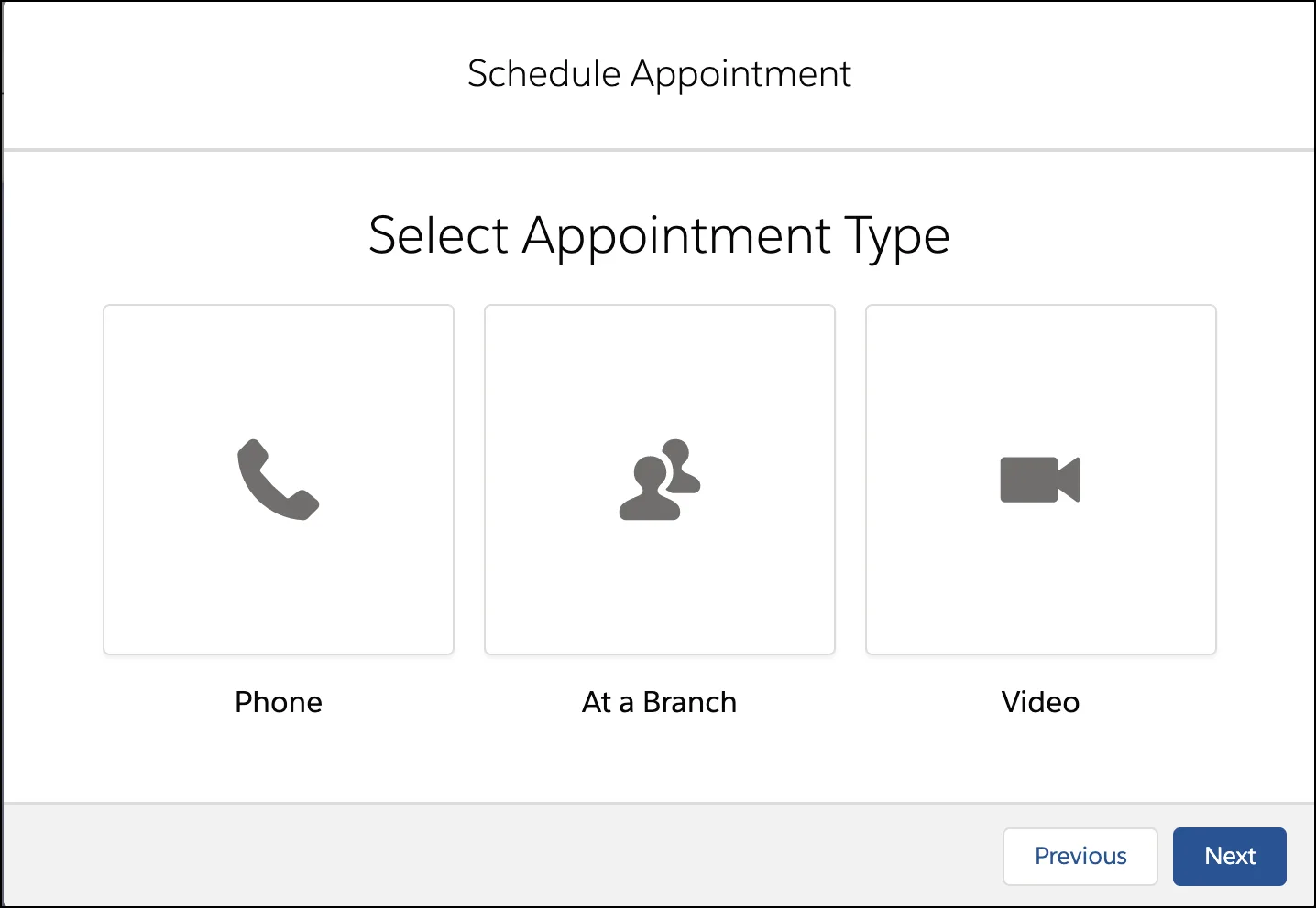 The Select Appointment Type window showing the appointment types available.