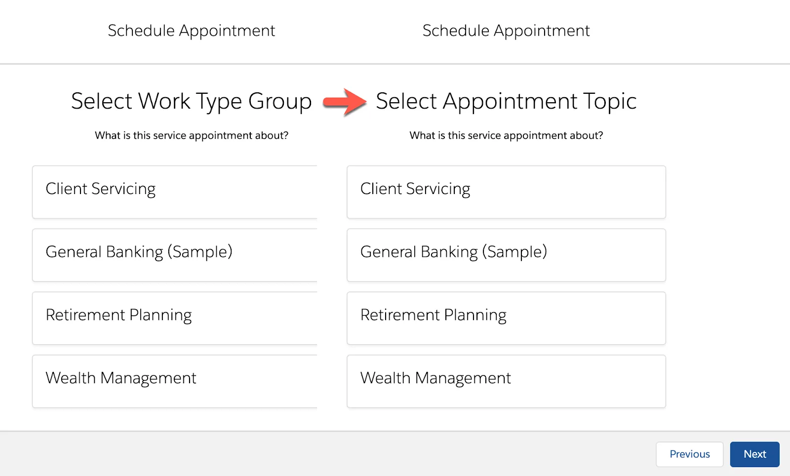 The Schedule Appointment window showing the change in name of Work Type Group.