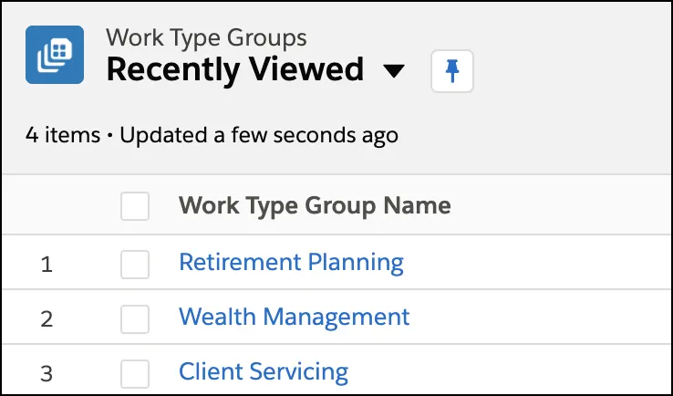 A list of appointment topics or work type groups.