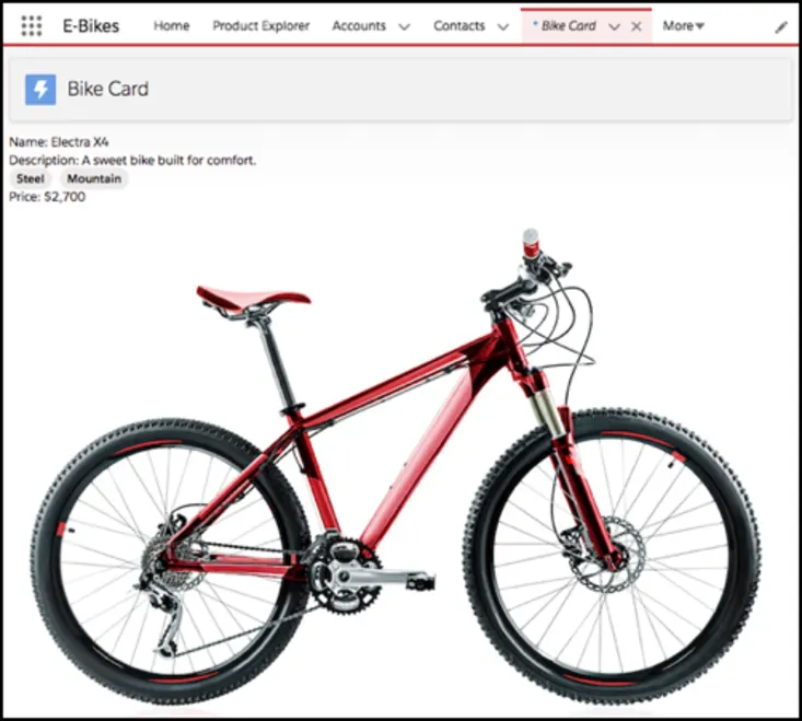 Lightning Experience 中的 Bike Card 应用程序。