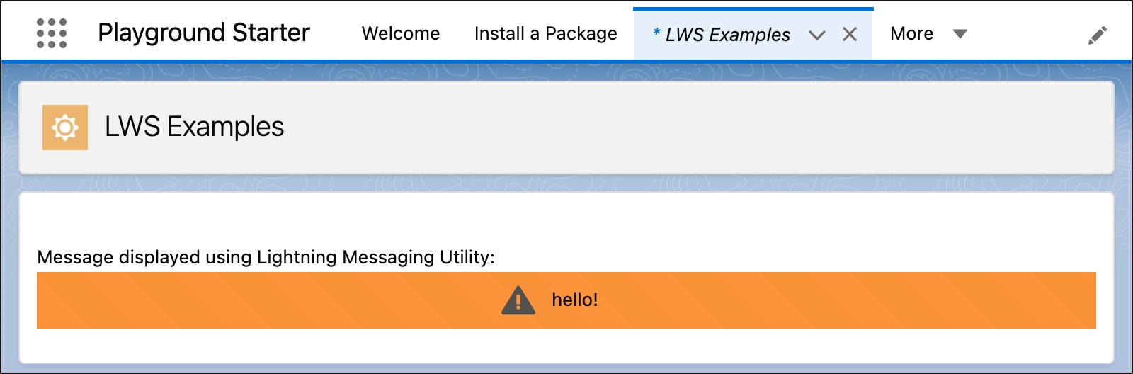 Lightning App page showing the component from another namespace working correctly.