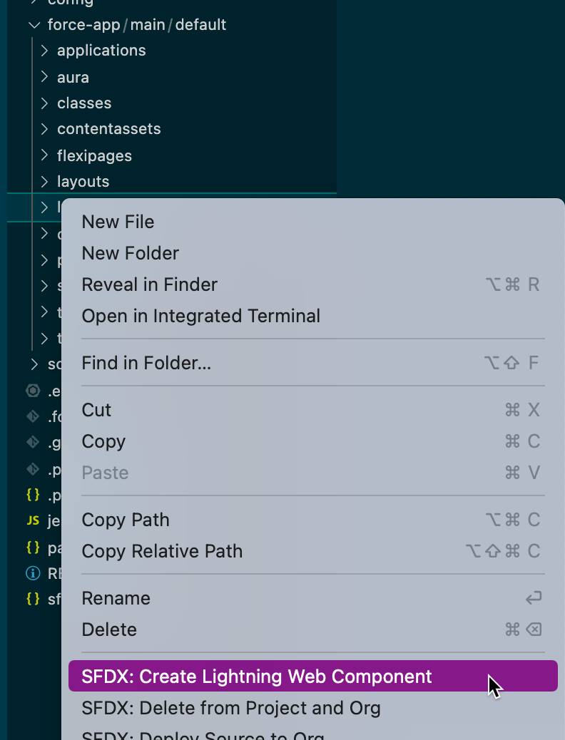 Sélection de Créer un composant Web Lightning.