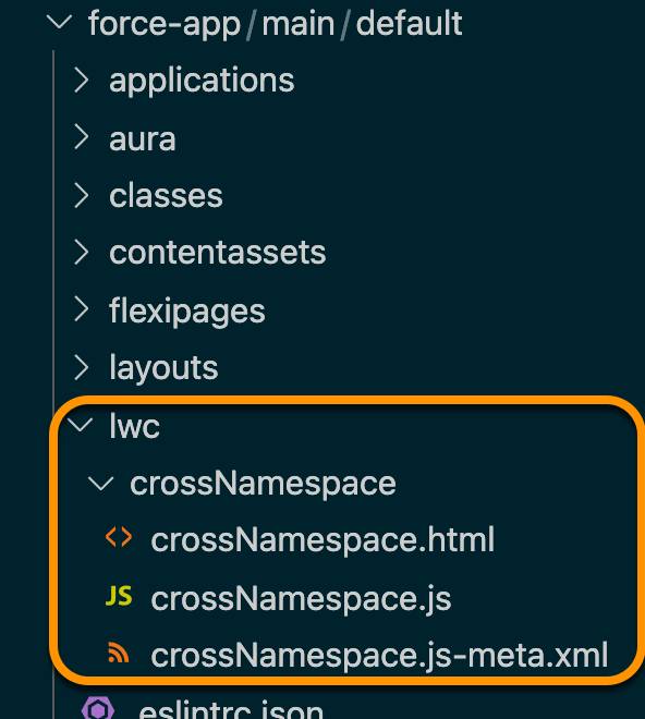 Projet Visual Studio Code montrant de nouveaux fichiers Composant Web Lightning.