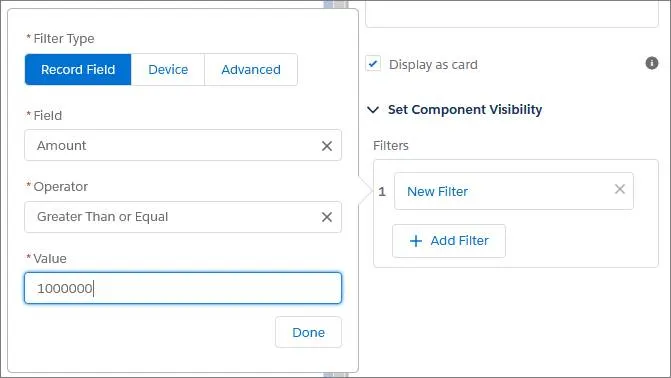 Component visibility settings window.