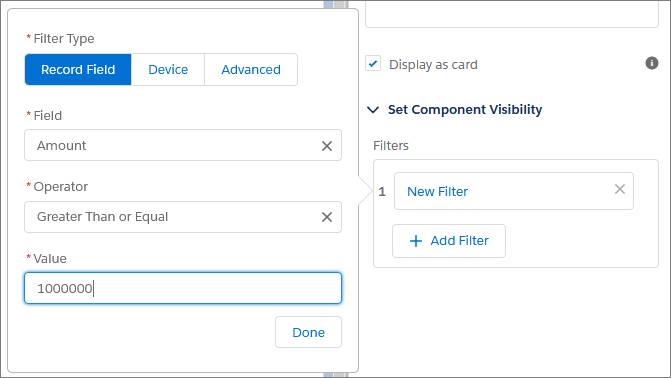 Ventana de configuración de visibilidad de componentes.