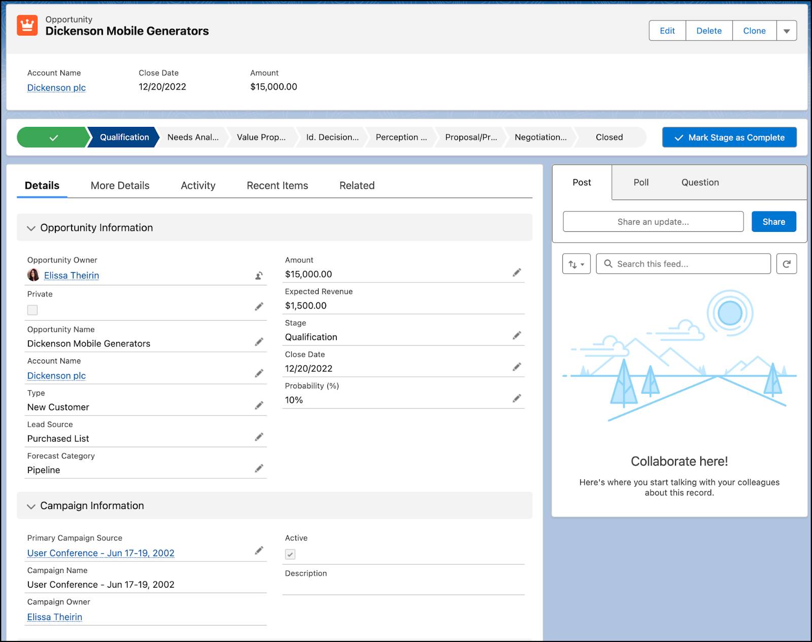 Dickenson Mobile Generators 业务机会页面。