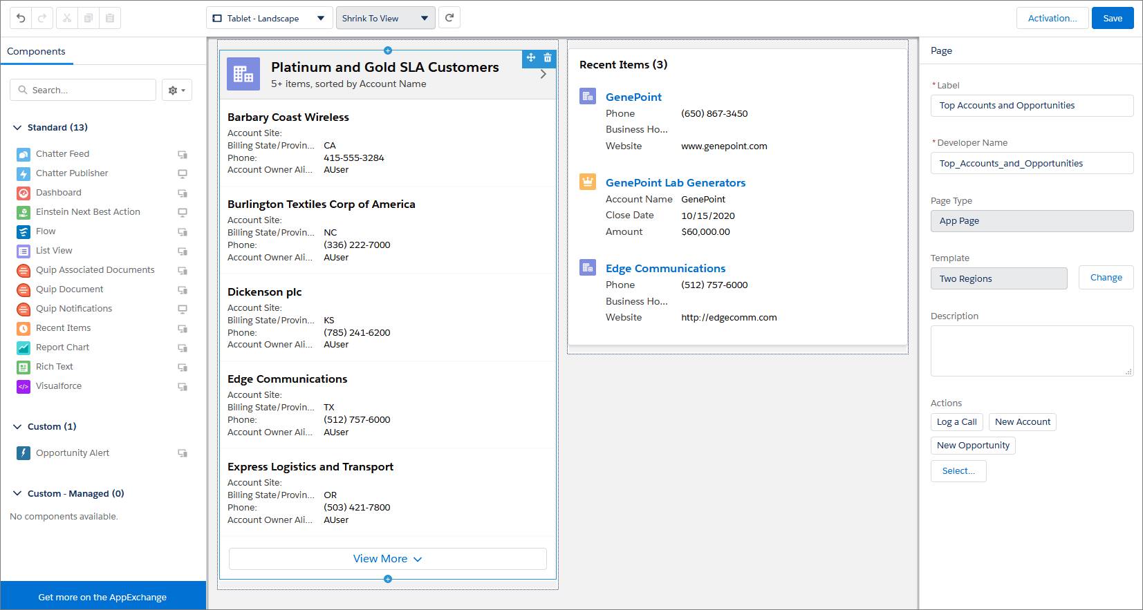 add log a call in lightning app builder