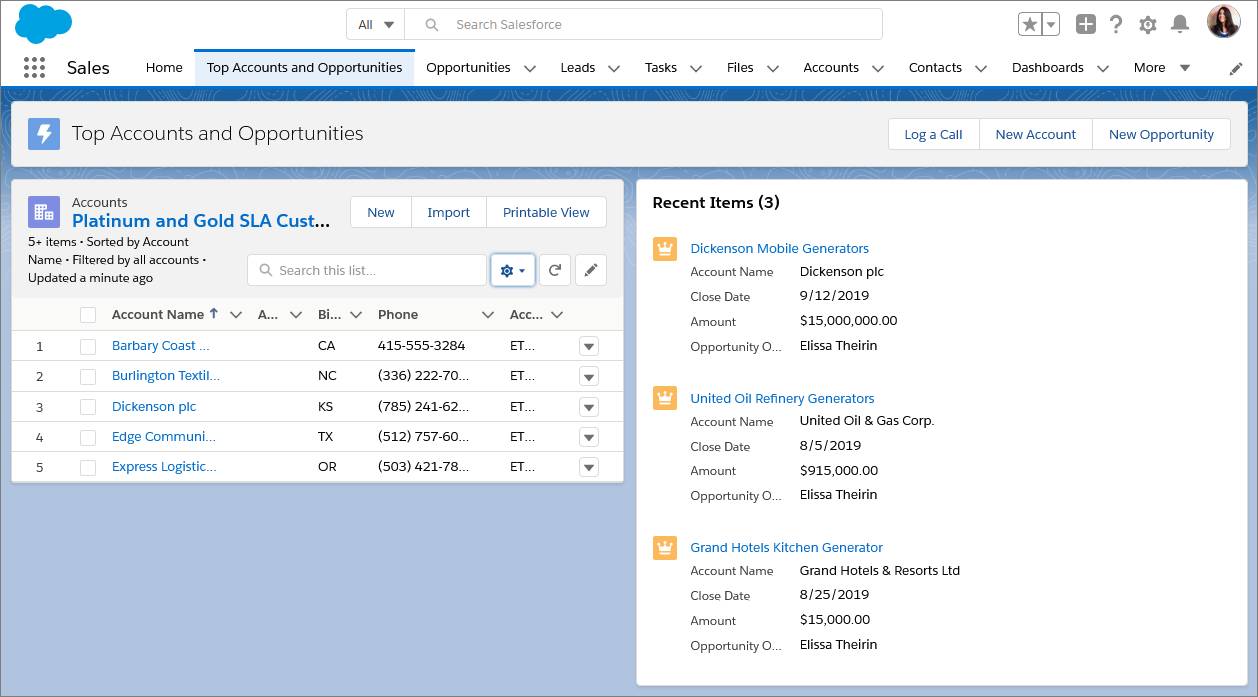 Su página de aplicación en Lightning Experience