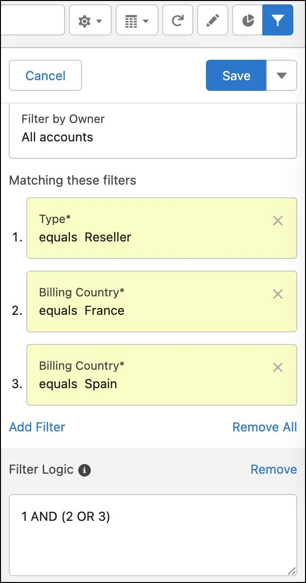 The three example filters and filter logic.