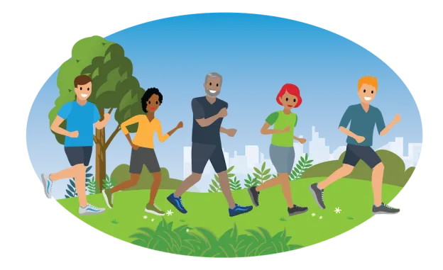 People running a marathon.