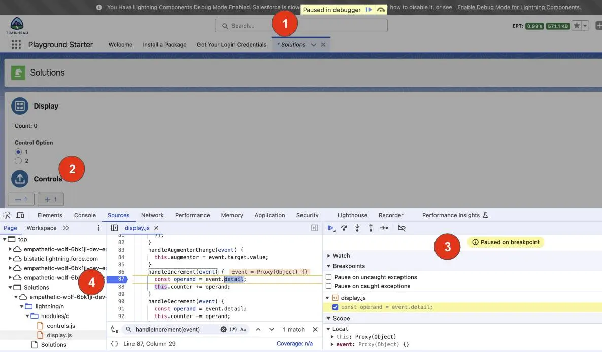 La fenêtre du navigateur avec les légendes correspondant à la description qui suit