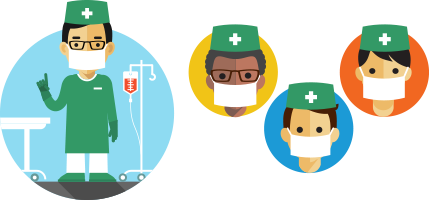 Für eine Operation vorbereiteter Chirurg mit Assistenten