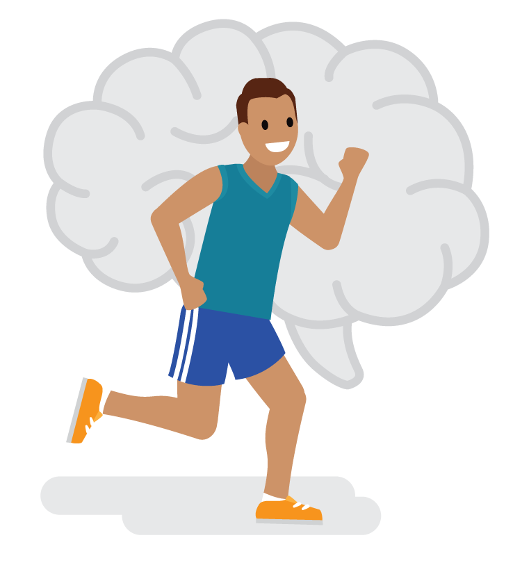 Growth mindset jogger running through image of a brain