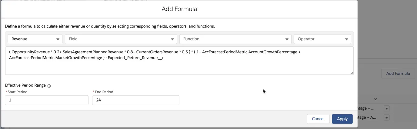 Image showing the forecast formula builder.}