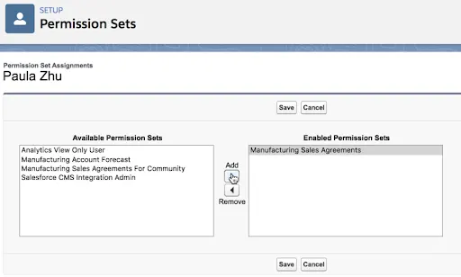 Image showing the settings for permission sets for the partner site.