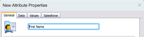 New Attribute Properties screen with First Name entered on the General Tab