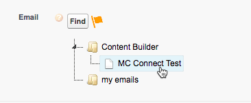 Selecting MC Connect Test in the Email Send configuration screen