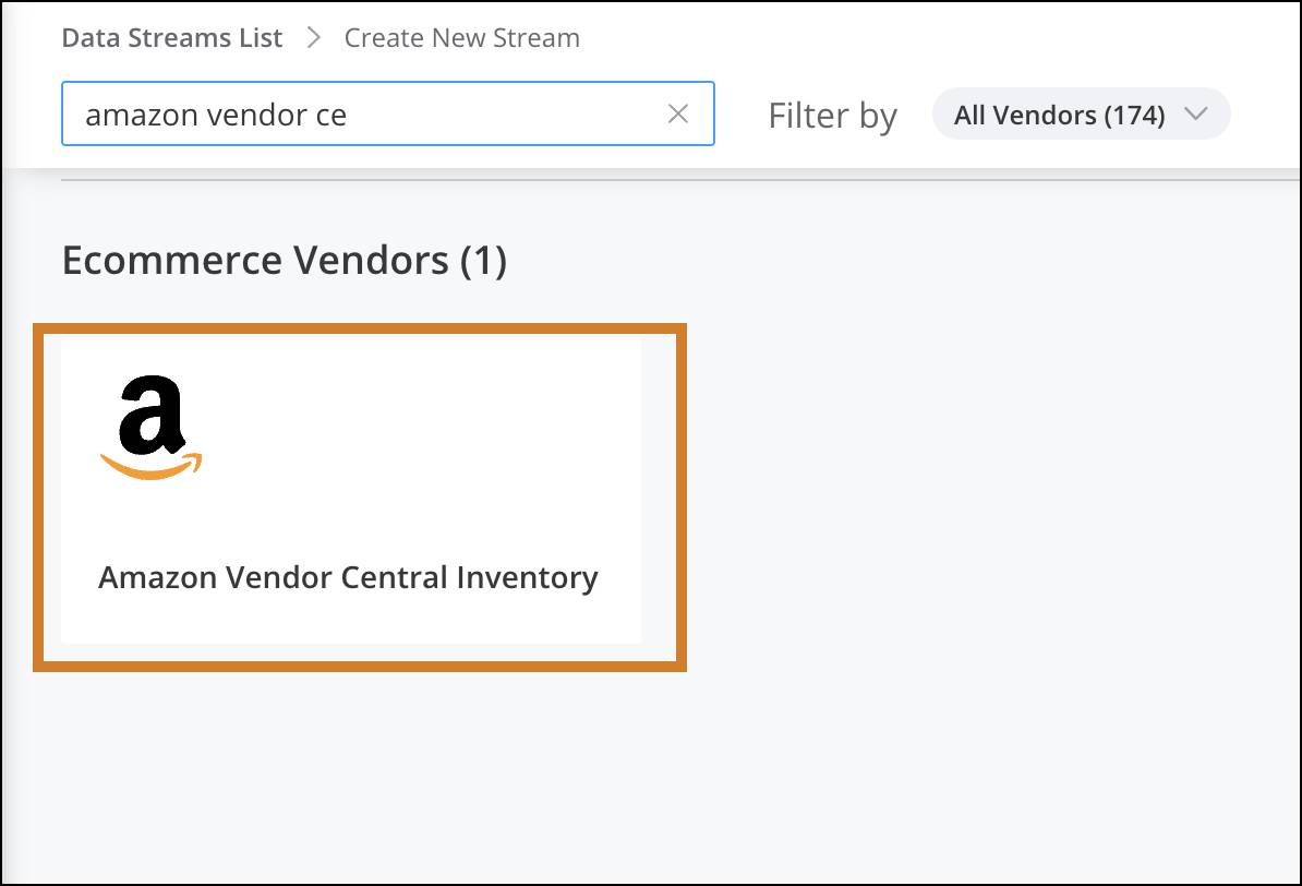 Amazon Vendor Central Inventory connector selected