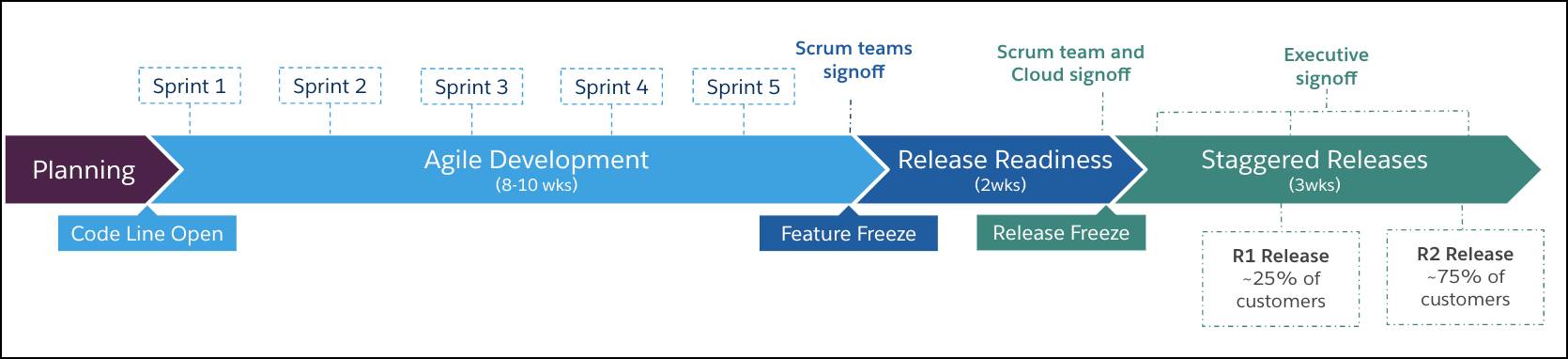 Lifecycle phases of a major release cycle.