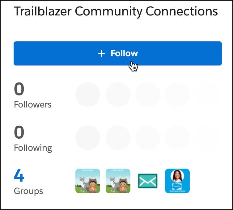 Cursor hovering over the +Follow button to add a Trailblazer as a connection.