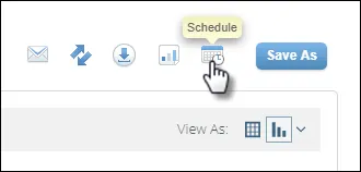 The report interface with a mouse clicking the Schedule icon.