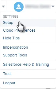 The Marketing Cloud Engagement Settings menu with a mouse pointer on Setup.