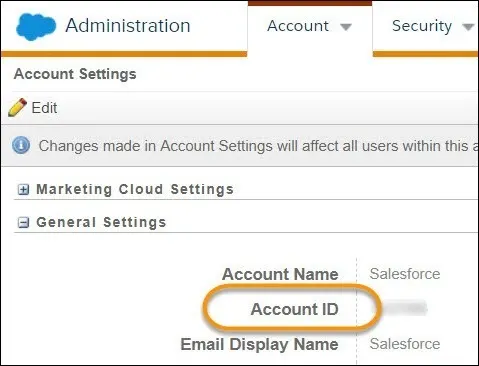 The Account Settings interface with the Account ID field highlighted.