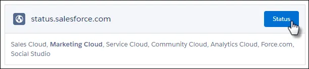 Un ratón haciendo clic en el botón Estado en la sección status.salesforce.com de la página.