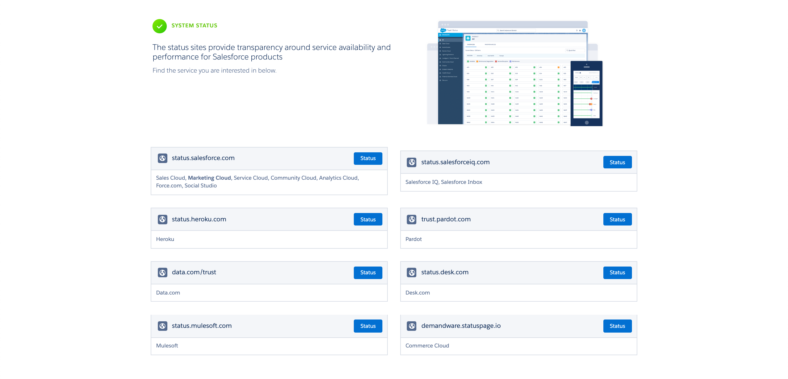 The System Status section of the Salesforce Trust site.