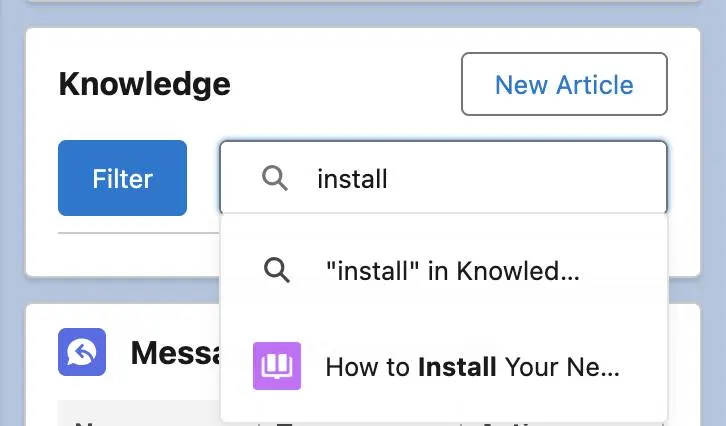 Knowledge Sidebar component with the article result of a search for the word “install”.