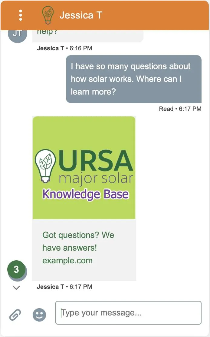 End-user’s messaging conversation window with an Enhanced Link messaging component in the thread.