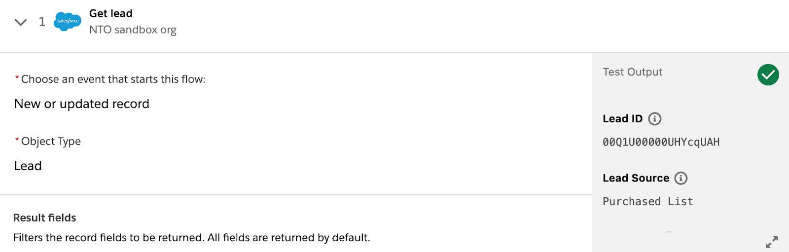 Tested flow showing a green check mark for step 1.