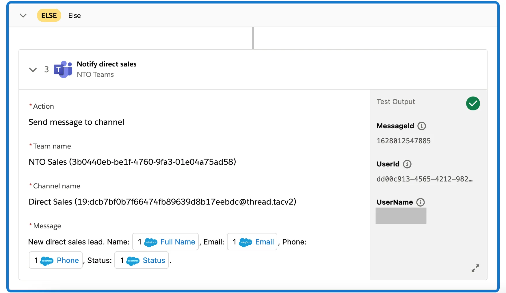 Tested flow showing a green check mark for step 3 in Else branch.