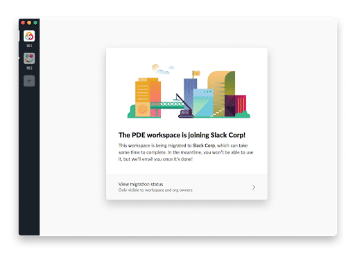 Slack message that the workspace is unavailable due to a migration in progress.