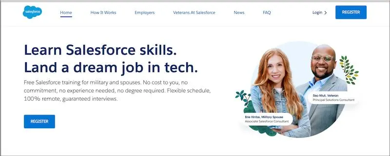 Veterans.force.com website for free Salesforce training