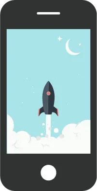 A rocket ship launching into the sky