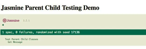 Successful result after loading the index.html file in a local browser and executing the Jasmine test suite.