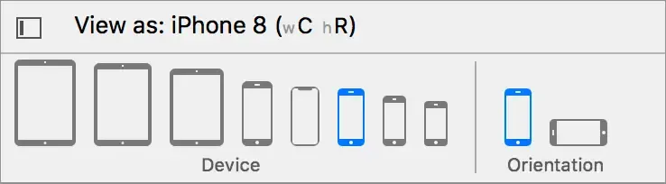 The device picker in Xcode with iPhone 8 selected.