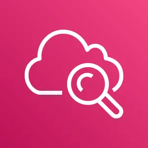 Icon of Amazon CloudWatch, showing a cloud and a magnifying glass