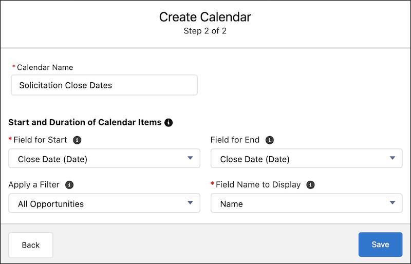 Step 2 of calendar creation with configuration completed.