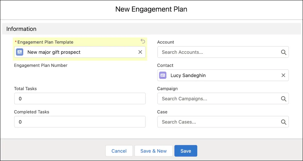 The New Engagement Plan interface