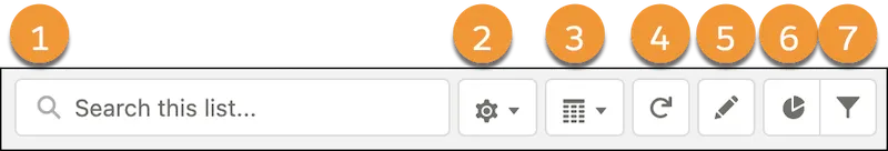 List View buttons and controls