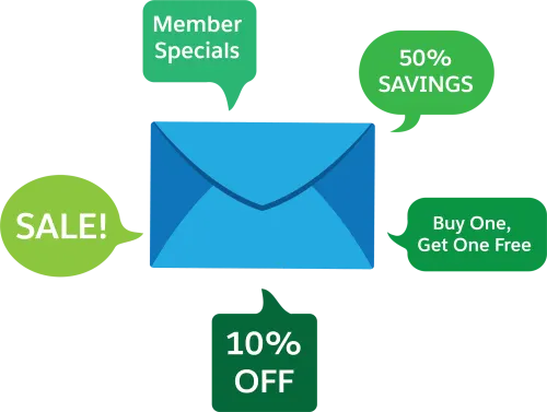 Talking Email with incentives (Buy One, Get One Free; 50% SAVINGS; SALE!; $10 OFF; Member Specials).