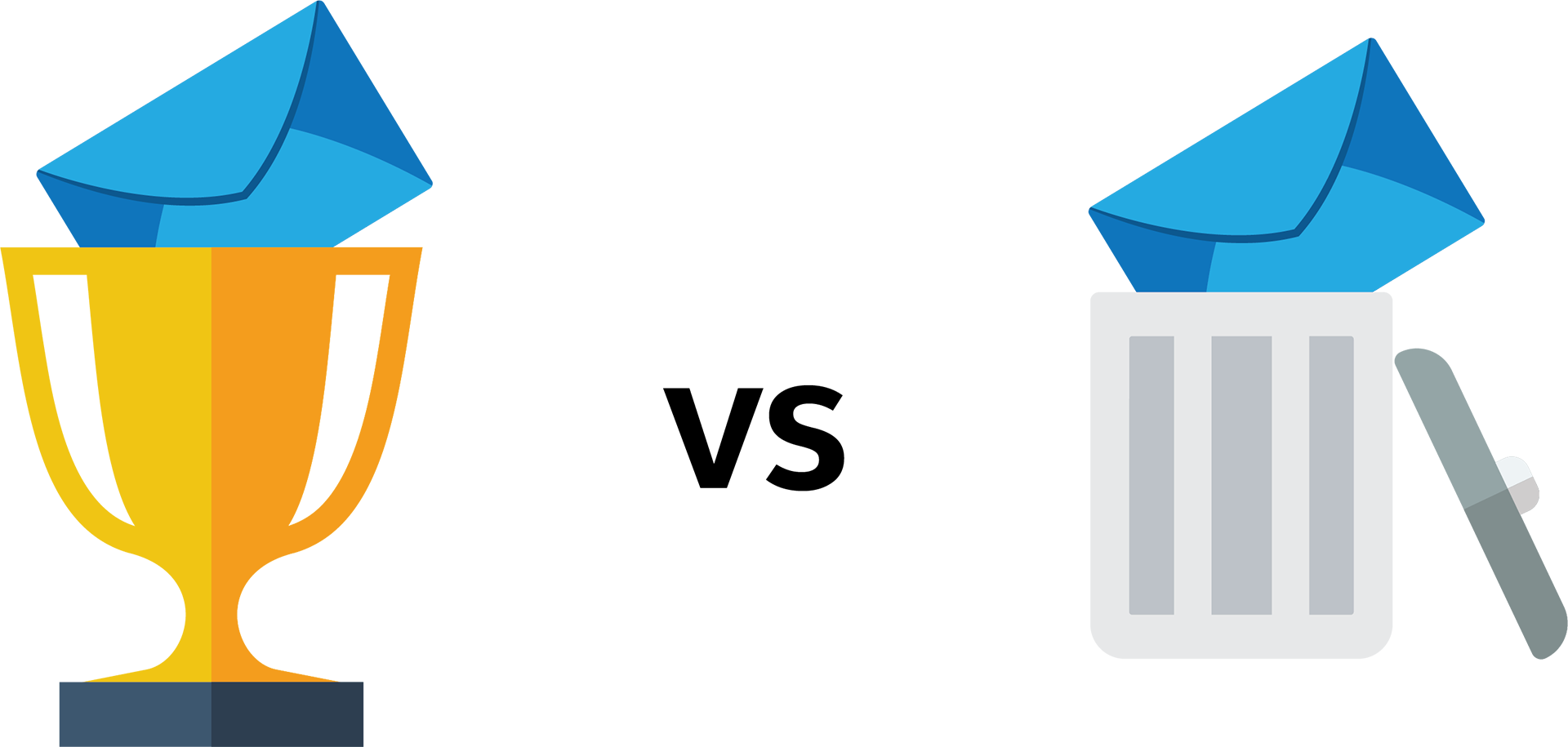 Emails in a gold trophy versus emails in a trash can.