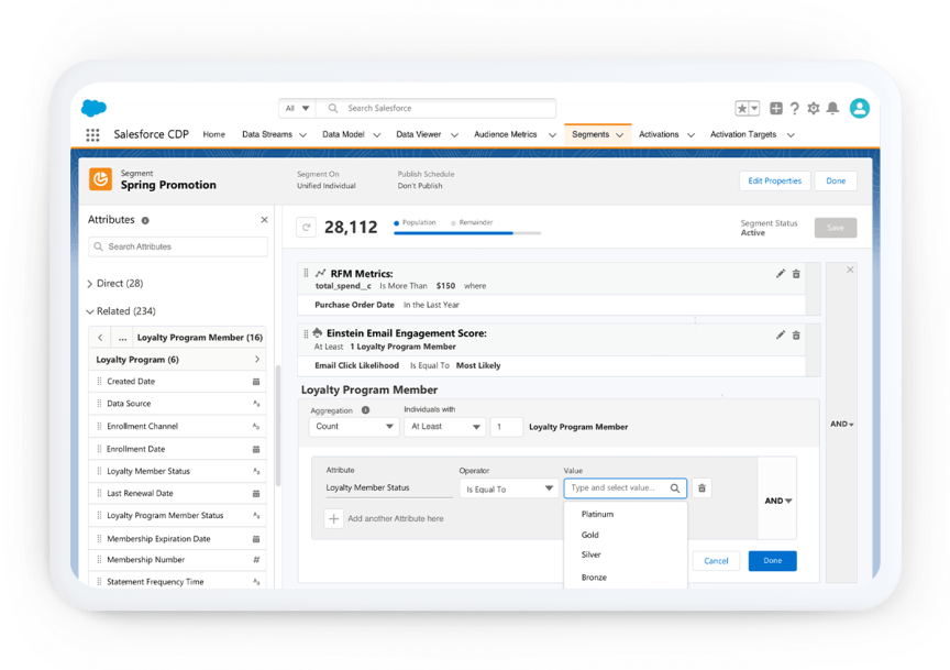 Capture d’écran de l’outil de segmentation de Salesforce CDP