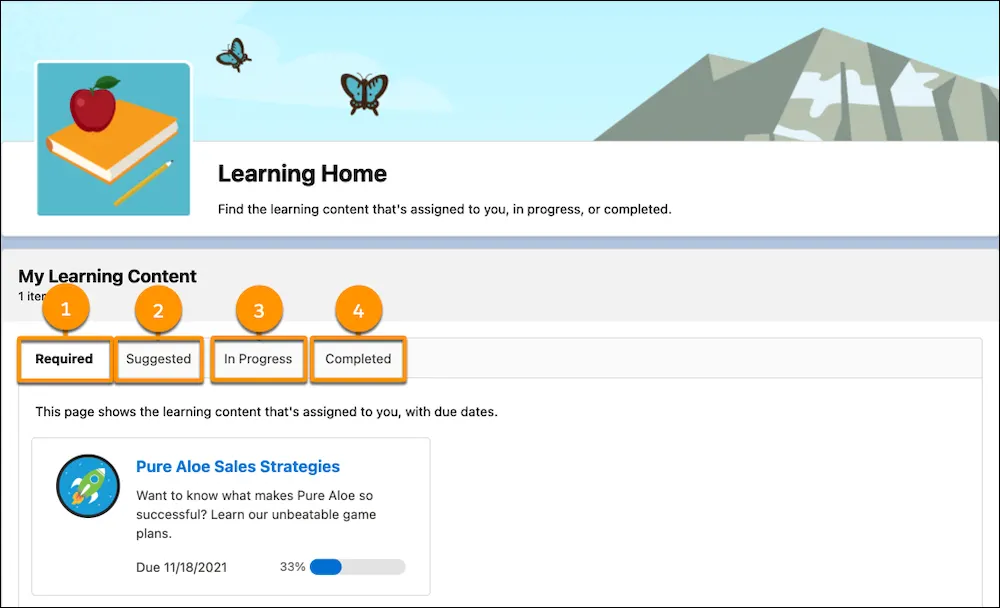 Learning Home in Lightning Experience, showing a module assigned to the user.