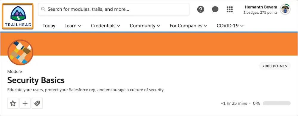 Module dans Trailhead, arborant le logo de Trailhead.