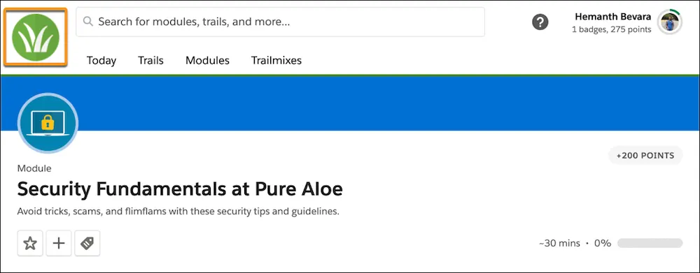 Pure Aloe ロゴが表示されているイネーブルメントサイトのモジュール。